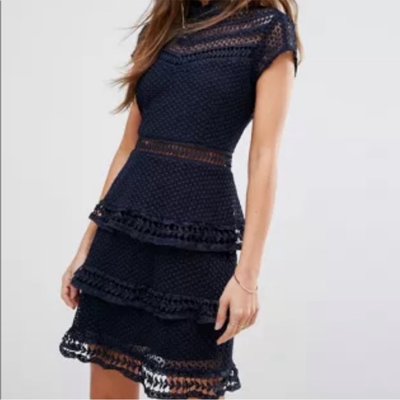 Luxxel Black Embroidered Lace Peek a Boo Tiered Dress - Picture 2 of 12